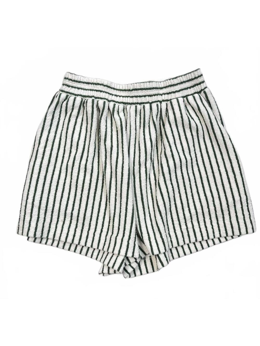 Sunday in Brooklyn Striped Terry Shorts Size S Anthropologie Green Cream Beachy